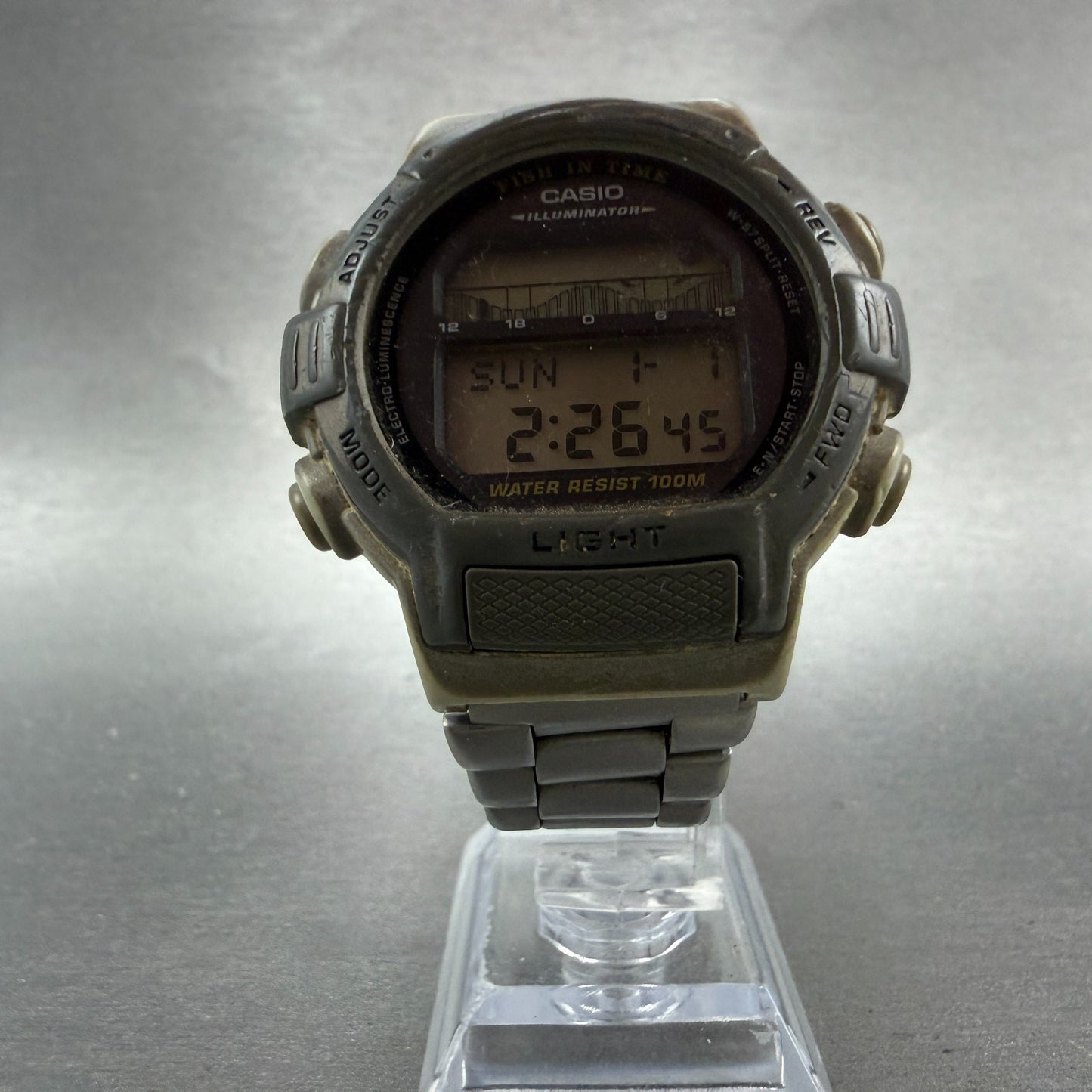 Casio Fishin Time Watch Men 44mm brown Gray Alarm Chrono FT-2000 READ!!!! NewBat5
