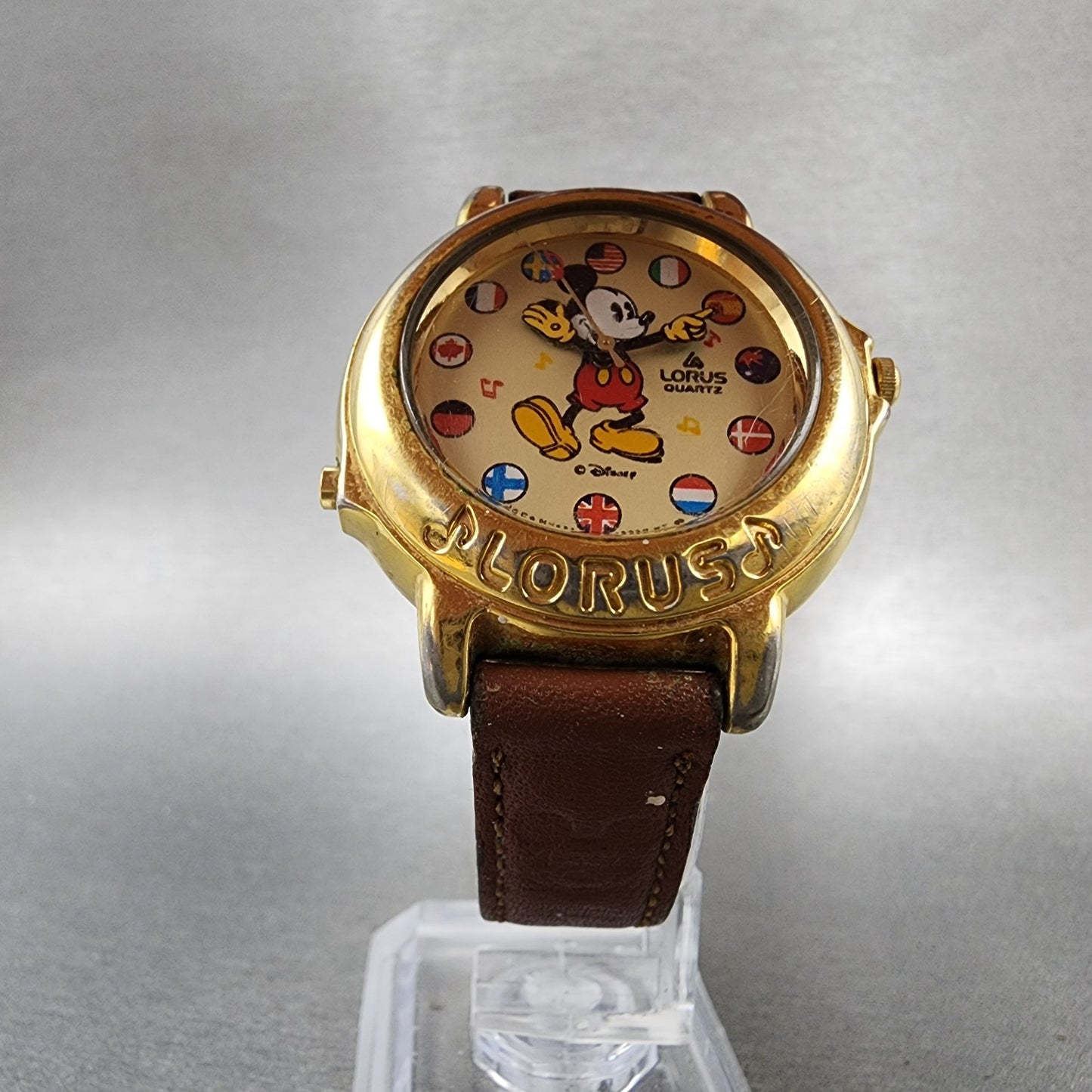 Lorus Mickey Mouse Watch Women 34mm White Dial Gold Small World V4210020 NewBat5