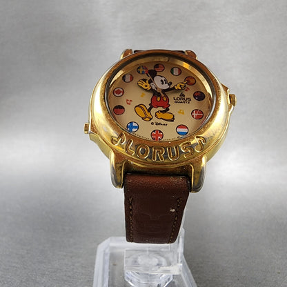 Lorus Mickey Mouse Watch Women 34mm White Dial Gold Small World V4210020 NewBat5