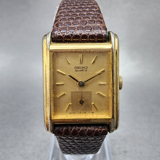 Seiko Tank Watch Women 18mm Gold Dial Gold Tone Small Seconds 14285160 New Batt0