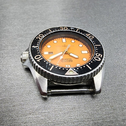 Seiko Diver watch Women 33mm Orange Dial silver Tone Date 2625-0010 New Battery