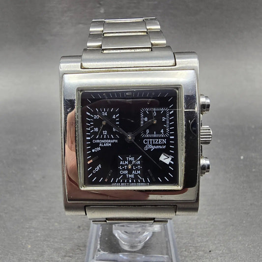 Citizen Elegance Watch Men 33mm Black Dial Steel Date Alarm Chrono New Battery0