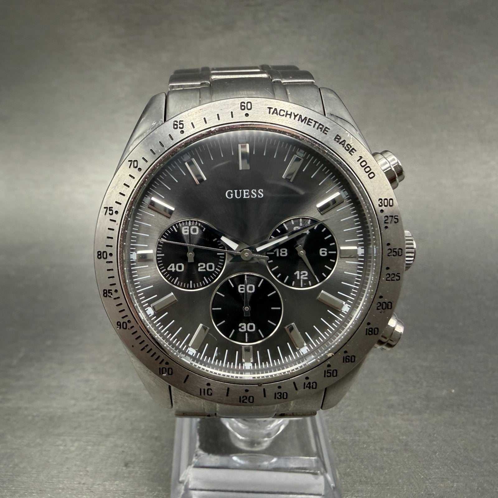 Guess Chase Chronograph Watch Men 43mm Gray Dial Steel Round W13001G1 New Batt0