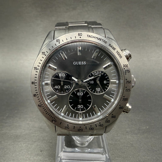 Guess Chase Chronograph Watch Men 43mm Gray Dial Steel Round W13001G1 New Batt0