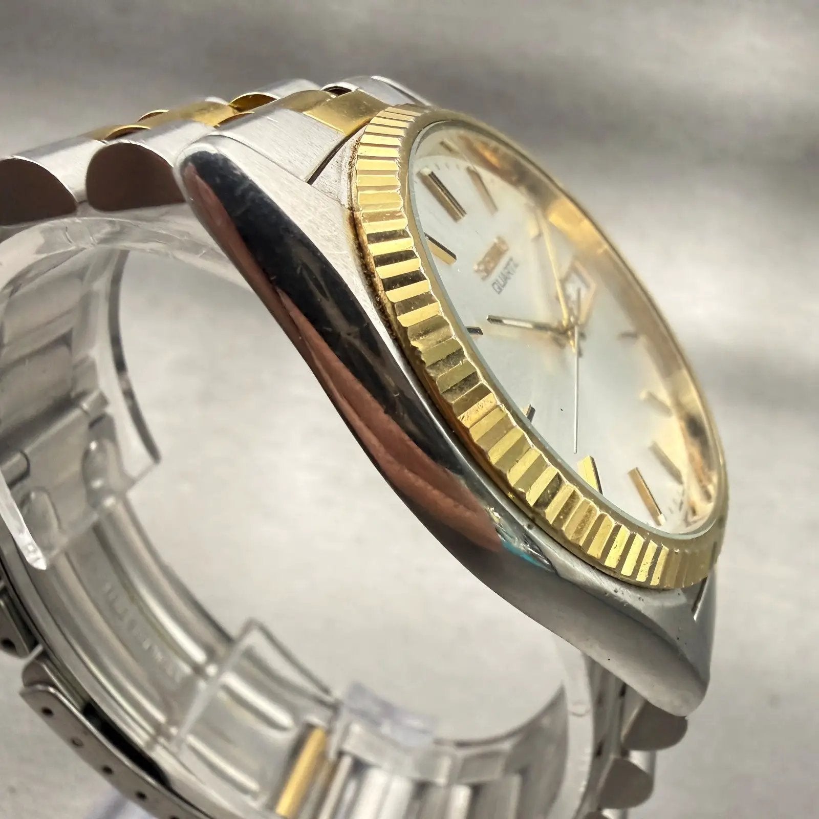 Seiko President Watch Men 36mm Silver Dial Two Tone Daydate 7N43-8110 New Batt3
