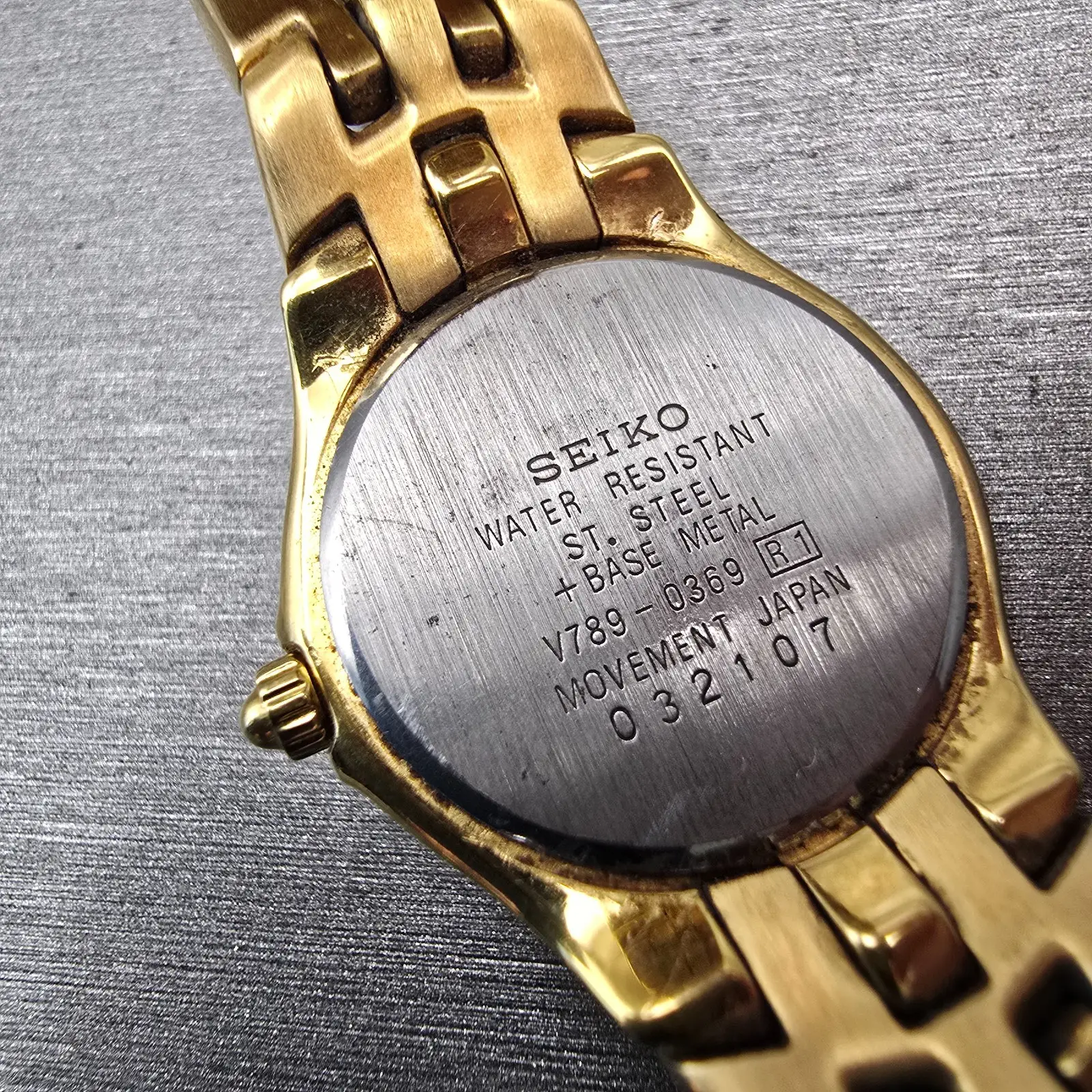 Seiko Watch Women 26mm White Dial Gold Tone Date Round V789-0369 New Battery VTG10
