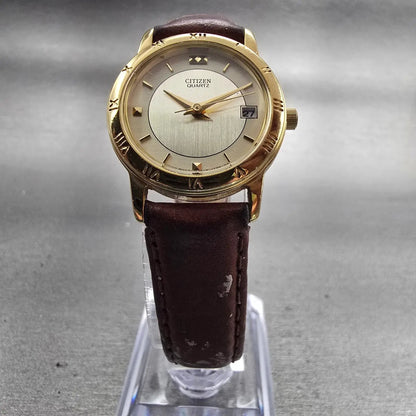 Citizen Watch Women 24mm Gold Dial Gold Tone Date 1012-K13131 New Battery VTG5