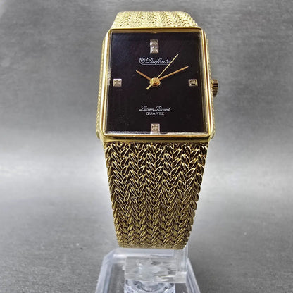 Lucien Piccard Dufonte Watch Men 25mm Black Dial Gold Tone Rectangle New Battery5