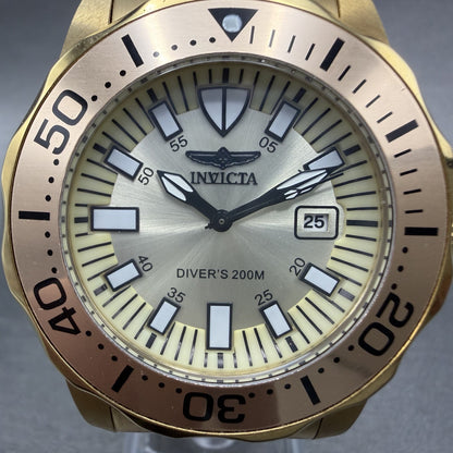 Invicta Dive Watch Men 43mm Champagne Dial Gold Tone Date Round 15032 New Batt1