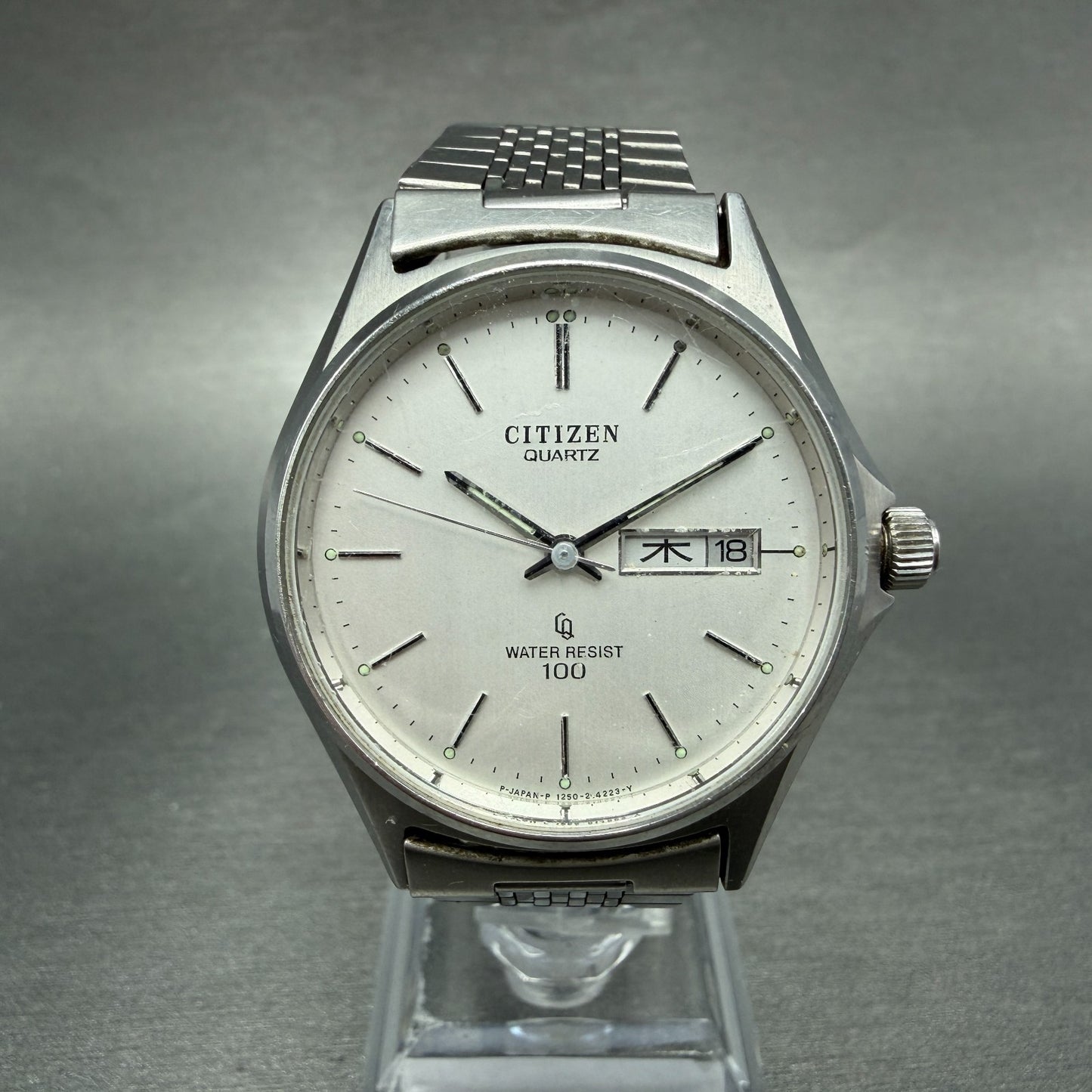 Citizen CQ Watch Men 35mm White Dial Steel Daydate Round 4-212070 New Battery0