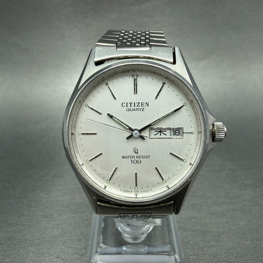 Citizen CQ Watch Men 35mm White Dial Steel Daydate Round 4-212070 New Battery0