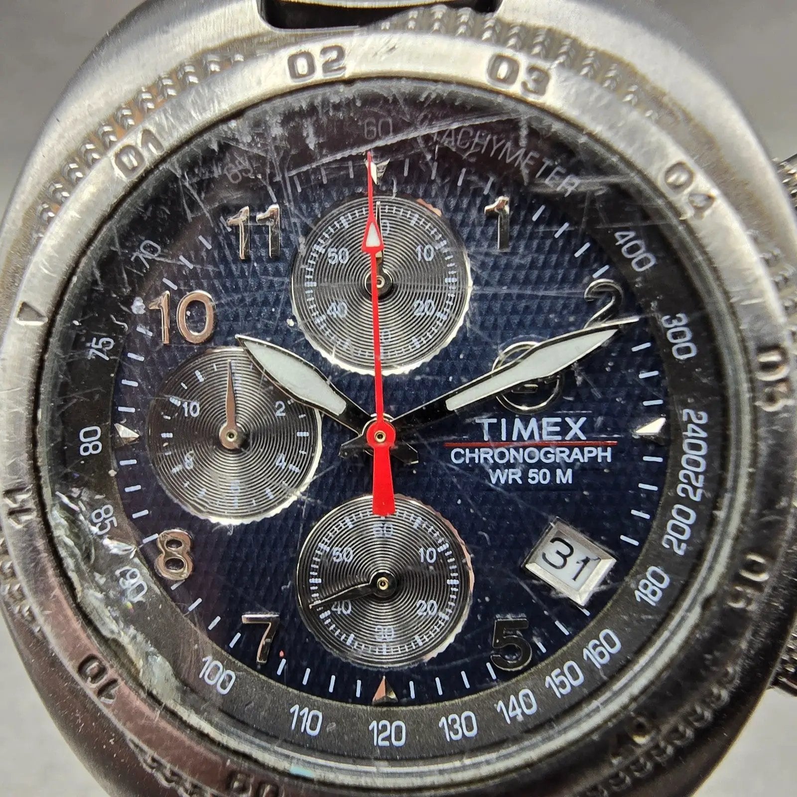 Timex Expedition Chronograph Watch Men 39mm Blue Dial Silver Tone New Battery1