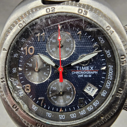 Timex Expedition Chronograph Watch Men 39mm Blue Dial Silver Tone New Battery1