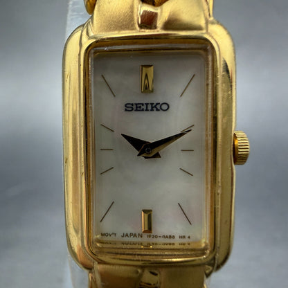Seiko Tank Watch Women 15mm MOP Dial Gold Tone Rectangle 1F20-0AC0 New Battery1