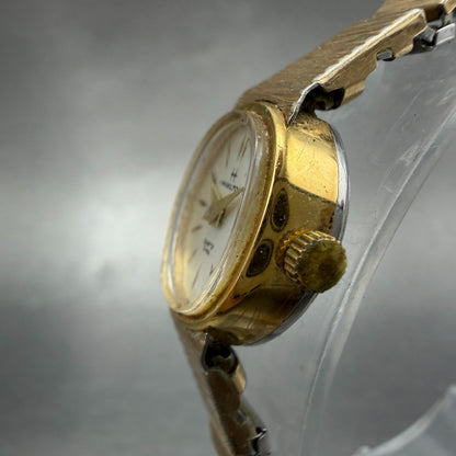 Hamilton Watch Women 14mm White Dial Gold Tone Oval New Battery Vintage ABC2