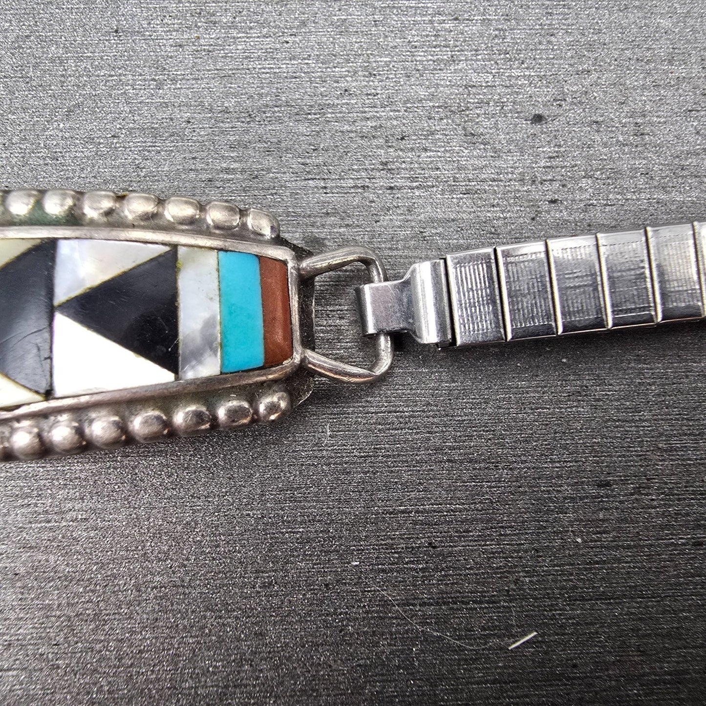 Navajo Sterling Silver Watch Band Tips 11mm Turquoise Coral Arrow Pattern Women2