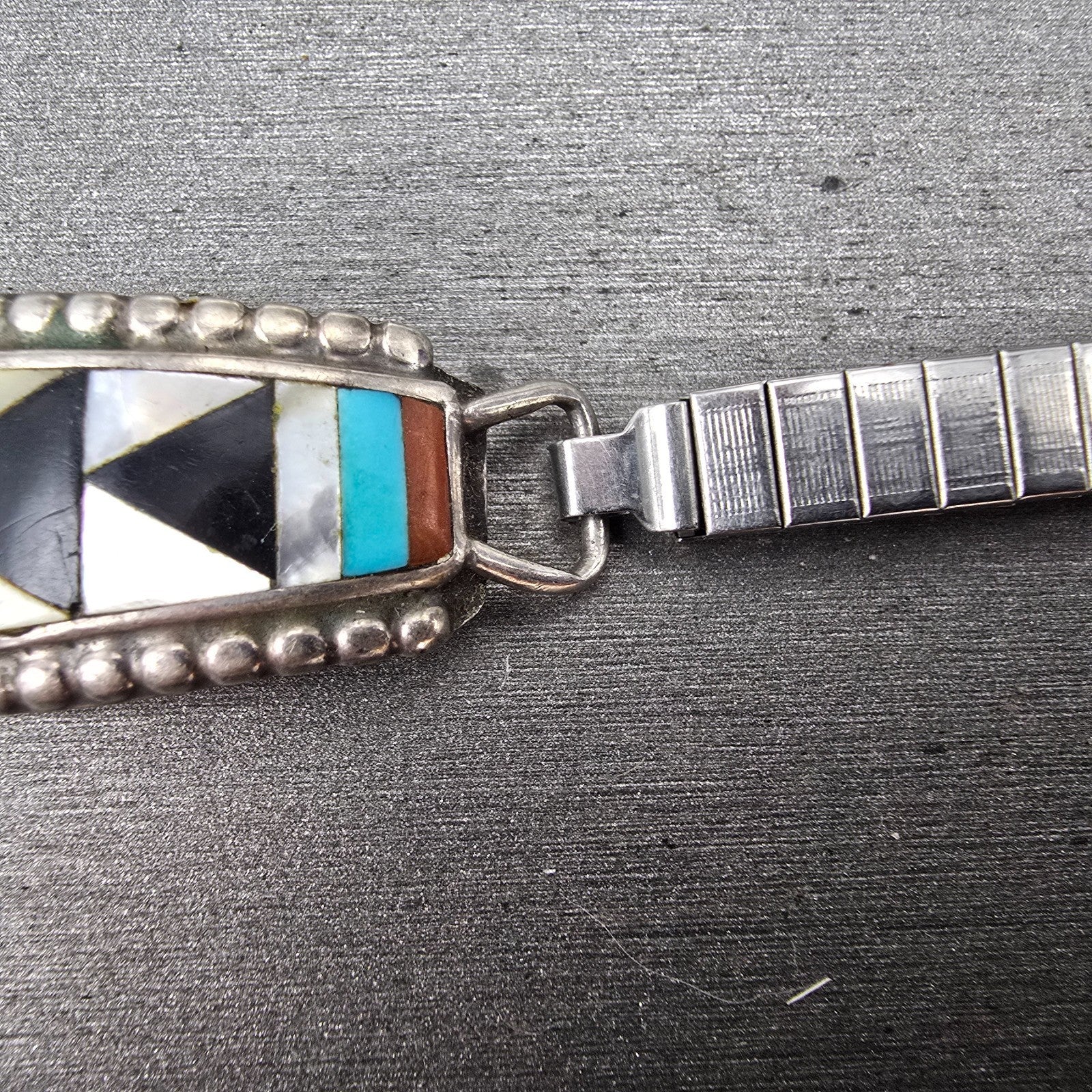 Navajo Sterling Silver Watch Band Tips 11mm Turquoise Coral Arrow Pattern Women2