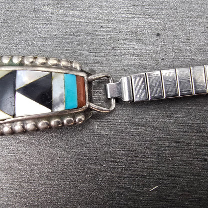 Navajo Sterling Silver Watch Band Tips 11mm Turquoise Coral Arrow Pattern Women2