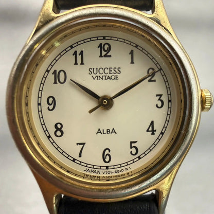 Alba Success Watch Women 24mm Cream Dial Gold Tone Round V701-6E00 New Battery1