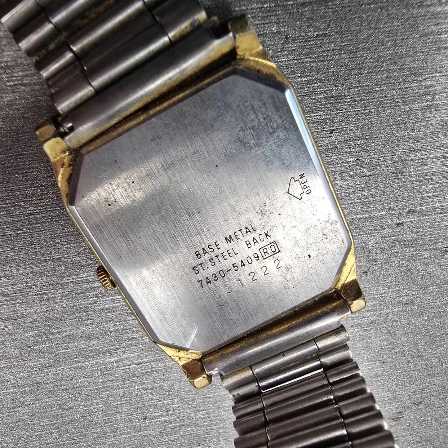 Seiko Watch Men 26mm Cream Dial Gold Tone Rectangle 7430-5409 New Battery VTG10