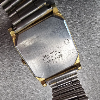 Seiko Watch Men 26mm Cream Dial Gold Tone Rectangle 7430-5409 New Battery VTG10