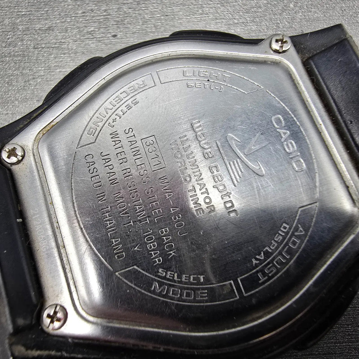 Casio Wave Ceptor Watch Men 43mm Black Dial Silver Analog Digital Solar WVA-430J6