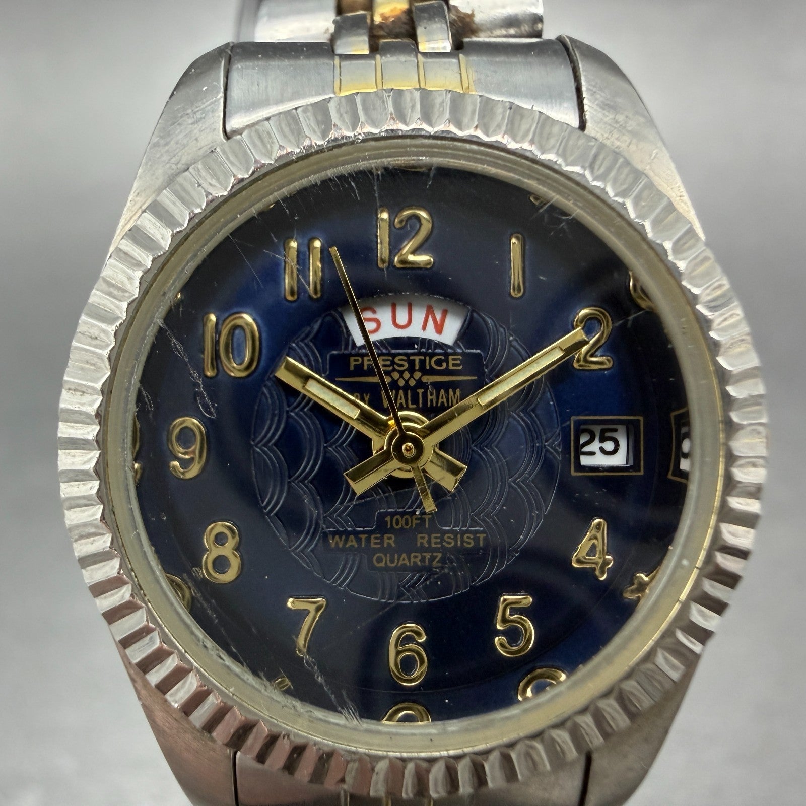 Waltham Prestige Watch Women 24mm Blue Dial Two Tone Daydate PC23 New Battery1