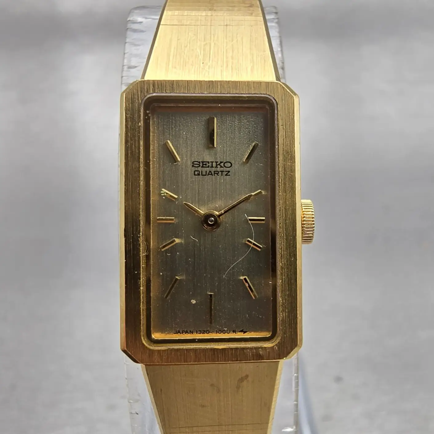 Seiko Watch Women 13mm Gold Dial Gold Tone Rectangle 1320-5780 New Battery VTG0