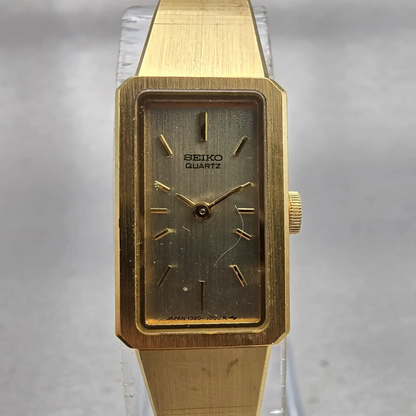 Seiko Watch Women 13mm Gold Dial Gold Tone Rectangle 1320-5780 New Battery VTG0