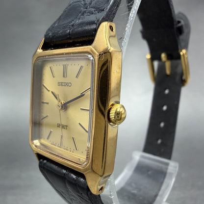 Seiko Spirit Tank Watch Women 20mm Champagne Dial Gold Tone 4N21-5190 NewBattery2