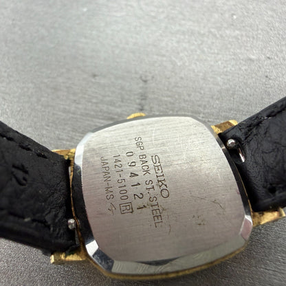 Seiko Watch Women 22mm Champagne Dial Gold Tone Rectangle 1421-5100 New Battery49