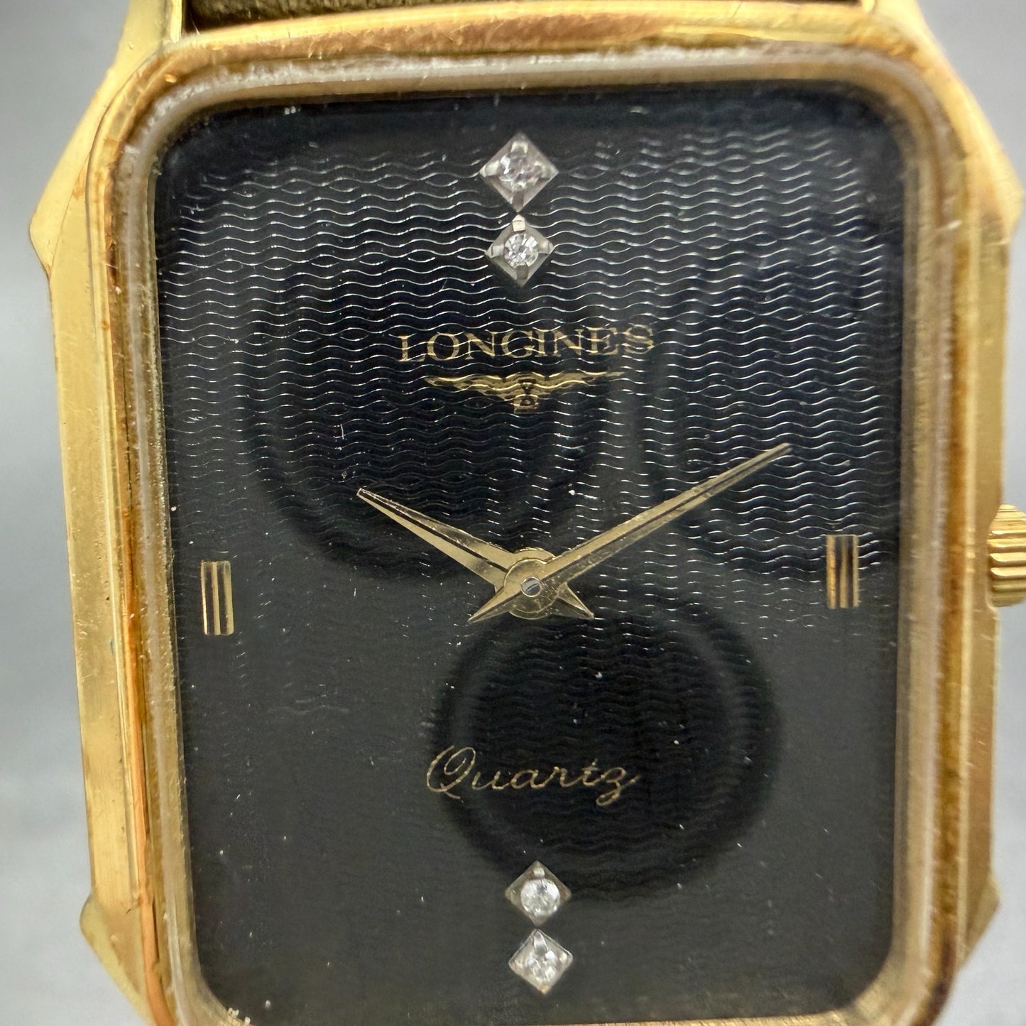 Longines Tank Watch Men 26mm Black Dial Gold Tone Rectangle PARTS Vintage2