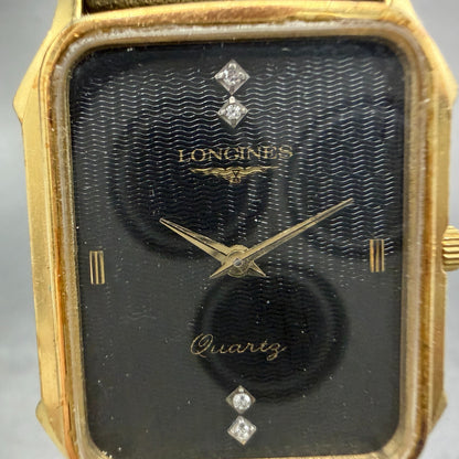 Longines Tank Watch Men 26mm Black Dial Gold Tone Rectangle PARTS Vintage2