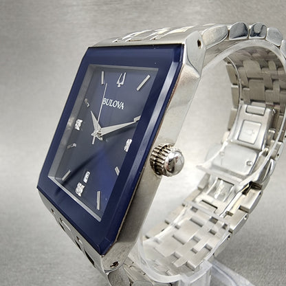 Bulova Quadra Tank Watch Men 31mm Blue Dial Silver Tone Rectangle 96D139 W/Box4