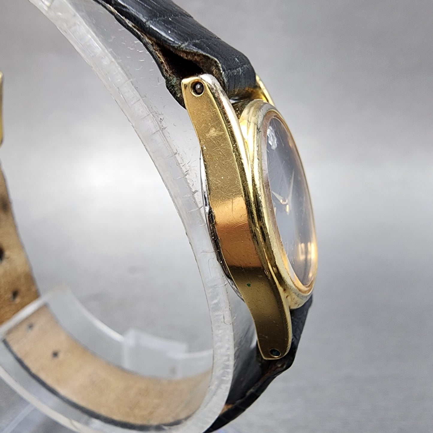 Seiko Watch Women 16mm Black Dial Gold Tone Oval 2c206399 New Battery3
