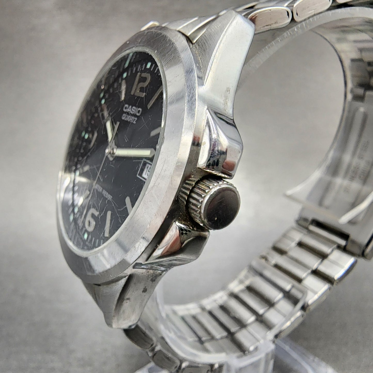 Casio Watch Men 37mm Black Dial Silver Tone Date Round MTP1215 New Battery2