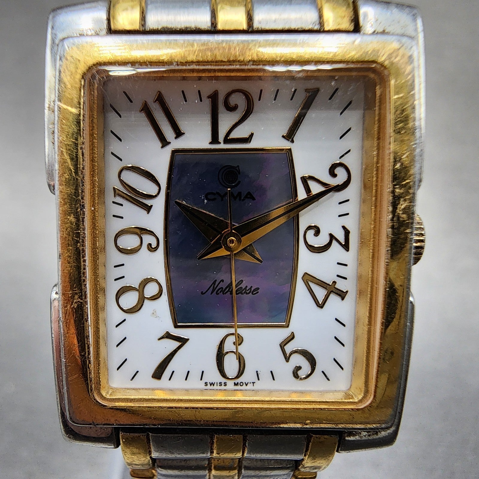 Cyma Noblesse Tank Watch Women 22mm MOP Dial Two Tone Rectangle New Battery1