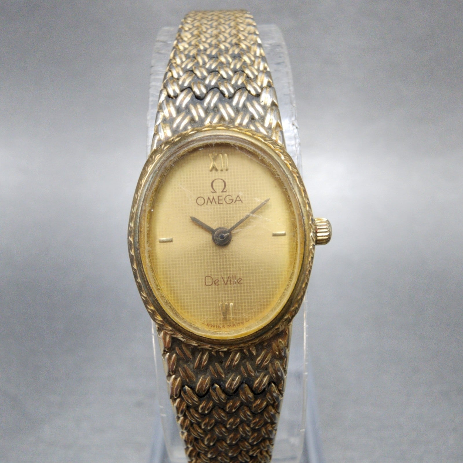 Omega De Ville Watch Women 16mm Gold Dial Gold Plated 791.0896 New Battery VTG0