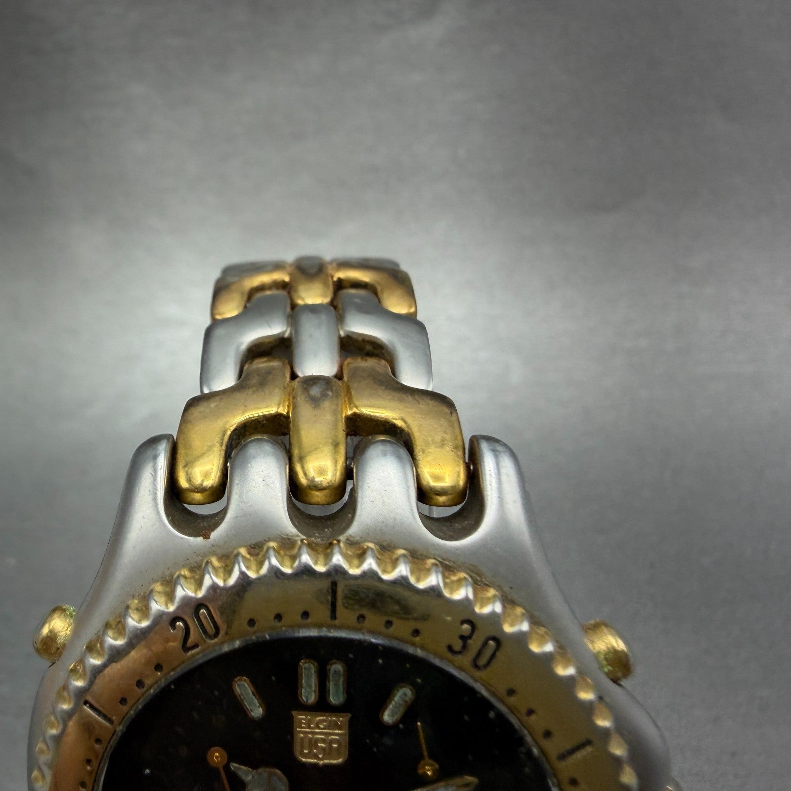 Elgin Dive Watch Men 39mm Black Dial Two Tone Ana Digi Alarm Chrono FK-698 PARTS5