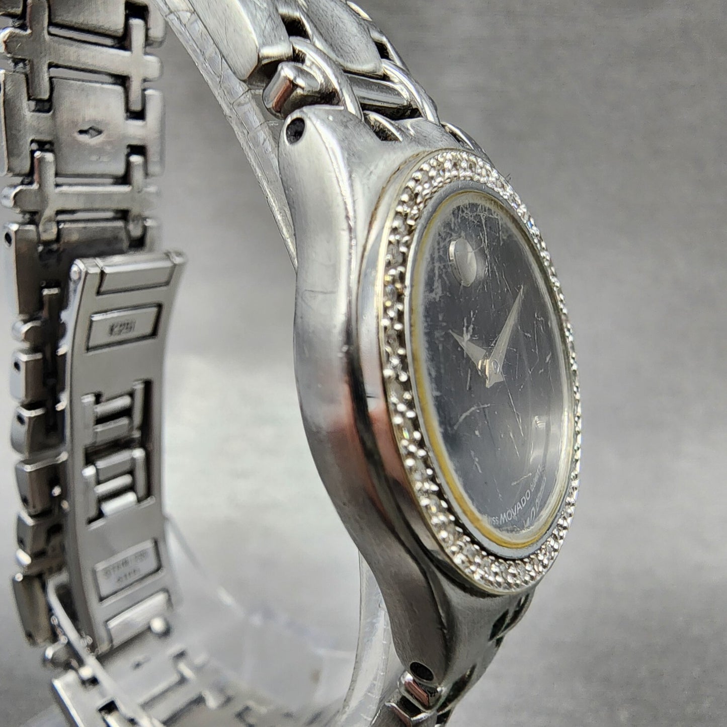 Movado Museum Watch Women 24mm Black Dial Steel Diamond Bezel New Battery3