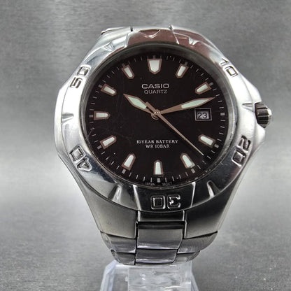 Casio Dive Watch Men 42mm Black Dial Silver Tone Date Round MTD-1044 New Batt JP5