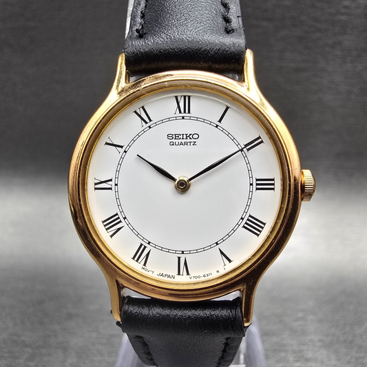 Seiko Watch Women 26mm White Dial Gold Tone Round V700-6091 New Battery0