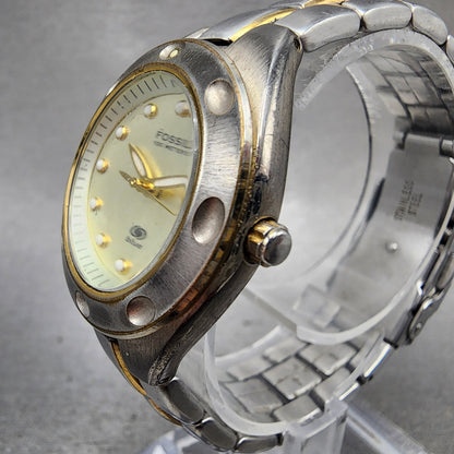 Fossil Blue Watch Women 29mm Champagne Dial Two Tone Round AM3304 New Battery2