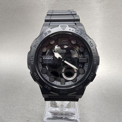 Casio AEQ100 Watch Men 48mm Analog Digital Black World Time Round New Battery0