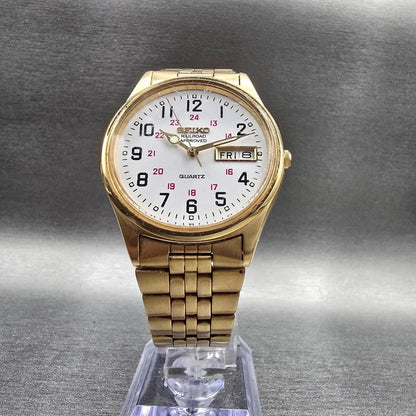 Seiko Railroad Approved Watch Men 35mm White Dial Gold Daydate 7N43-8A39 New Bat6