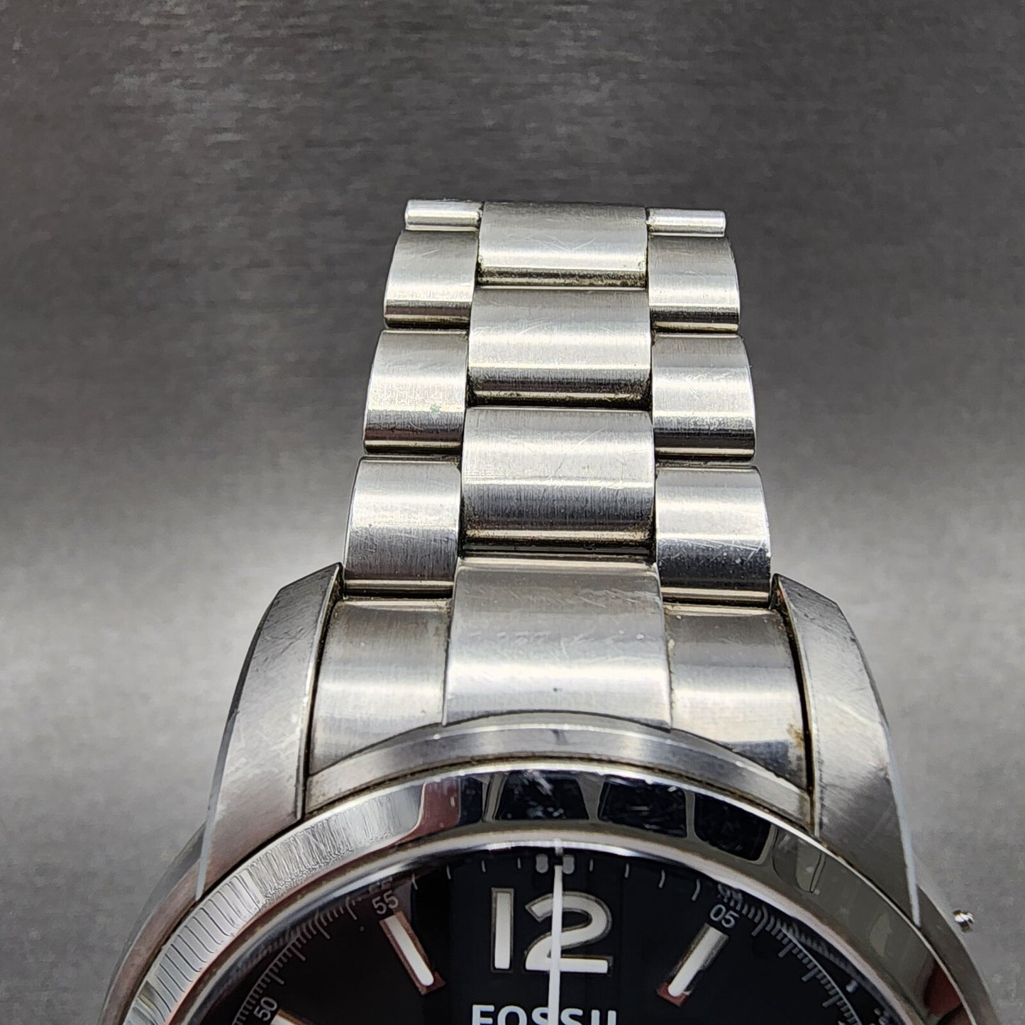 Fossil Chronograph Watch Men 45mm Black Dial Steel Date Round READ!!!! New Batt4