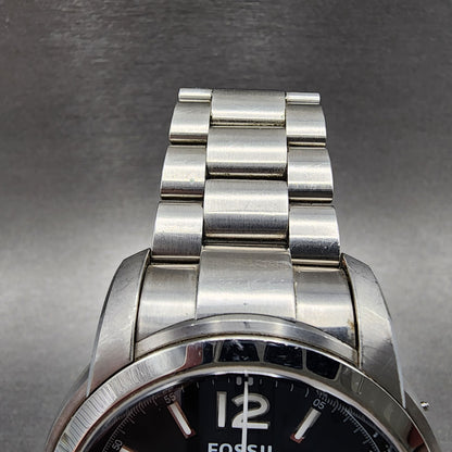 Fossil Chronograph Watch Men 45mm Black Dial Steel Date Round READ!!!! New Batt4