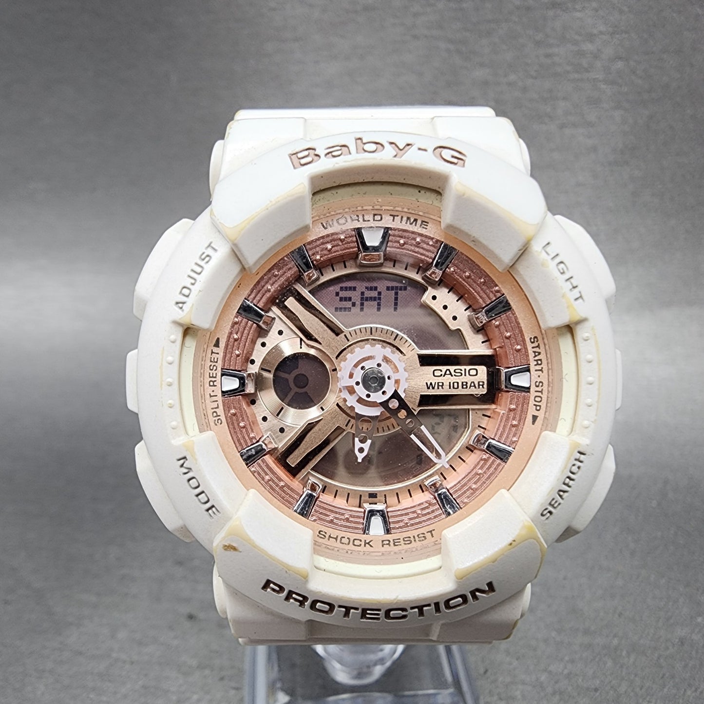 Casio BabyG Watch Women 43mm Digital Rose Dial White Tone BA110 New Battery0