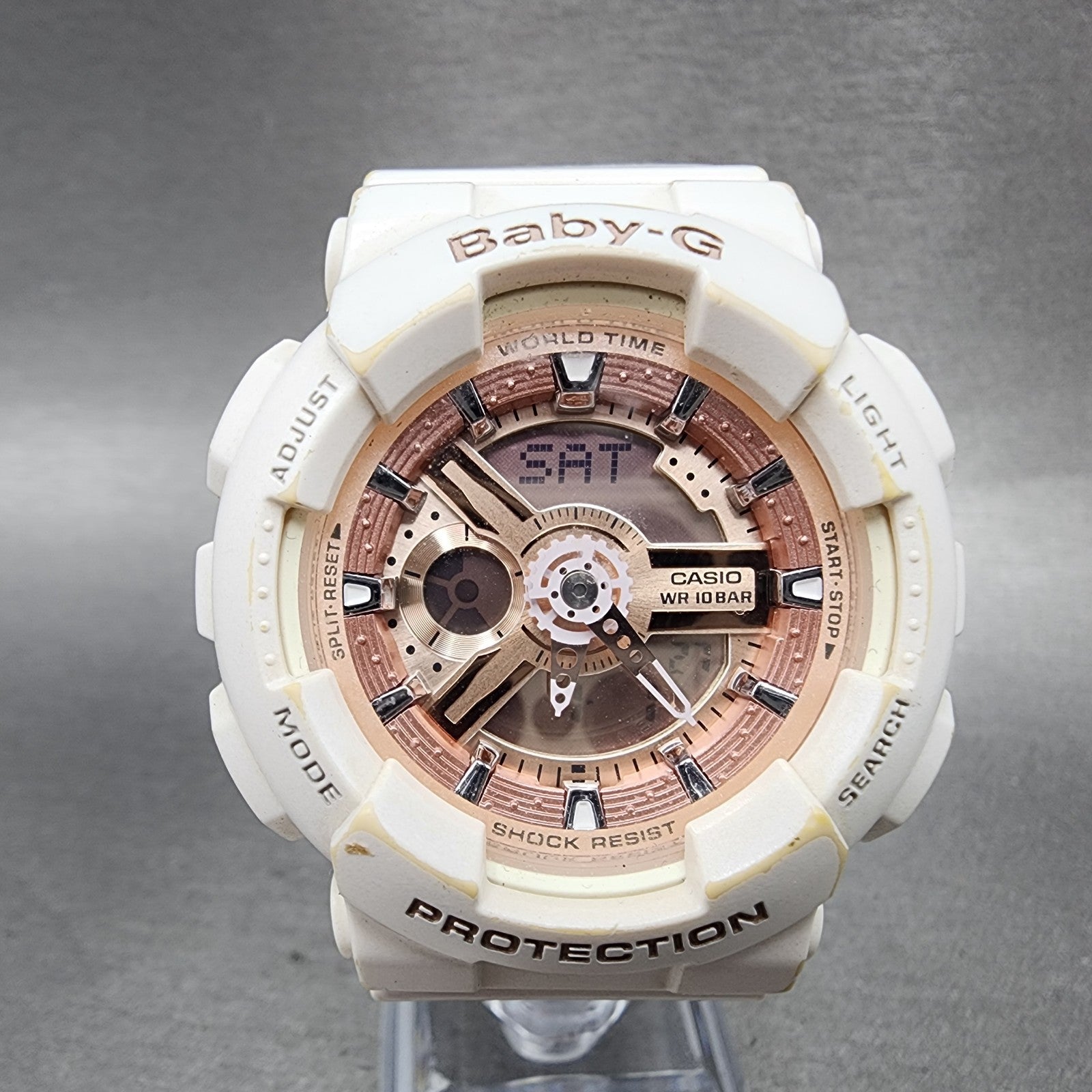 Casio BabyG Watch Women 43mm Digital Rose Dial White Tone BA110 New Battery0