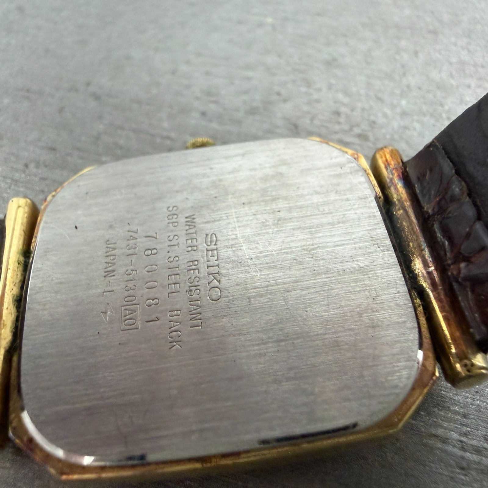 Seiko Tank Watch Men 28mm Champagne Dial Gold Tone 7431-5130 New Battery Vintage9